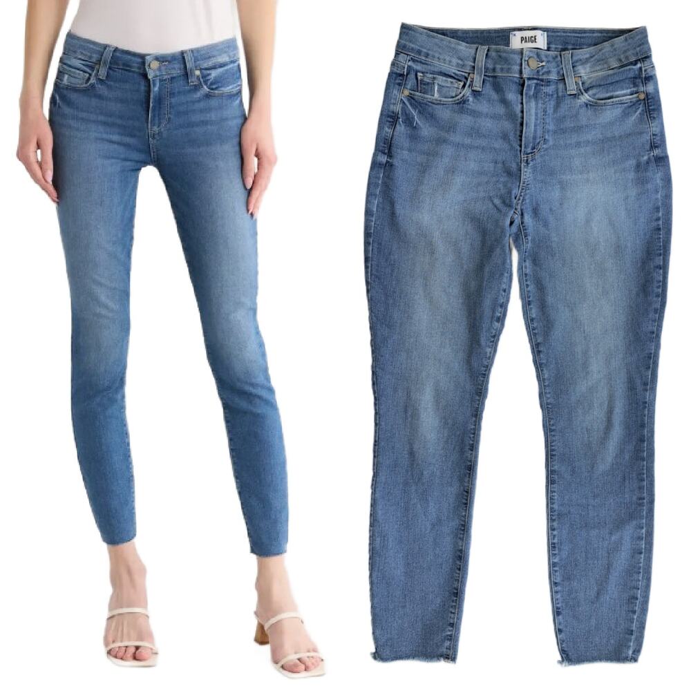 PAIGE Verdugo Raw Ankle Skinny Jeans Size 28 Noelani Distressed Medium Blue